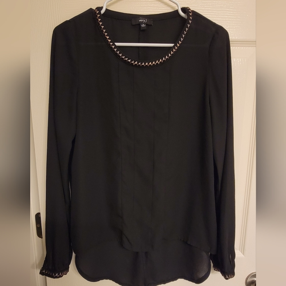 Very J tunic top, black with gold detail. Size small